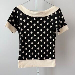 Sourpuss Clothing sz S Black Polka Dot Boat Neck Sweater Pinup Vintage Style